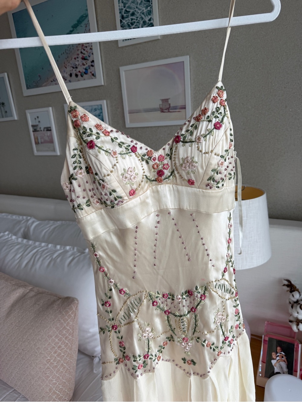Sue Wong Ivory Midi Dress with Pink & Green Floral Embroidery - Picture 5 of 6